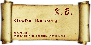 Klopfer Barakony névjegykártya